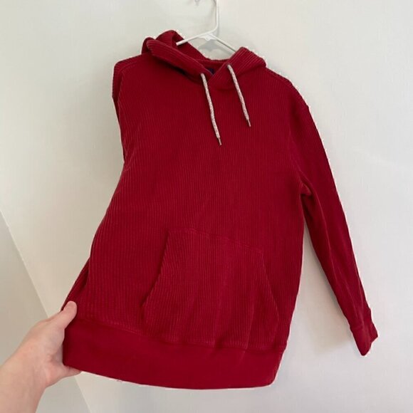 AMERICAN EAGLE Mens Solid Red Pullover Waffle Knit Thermal Hoodie Sweatshirt M - Picture 6 of 16